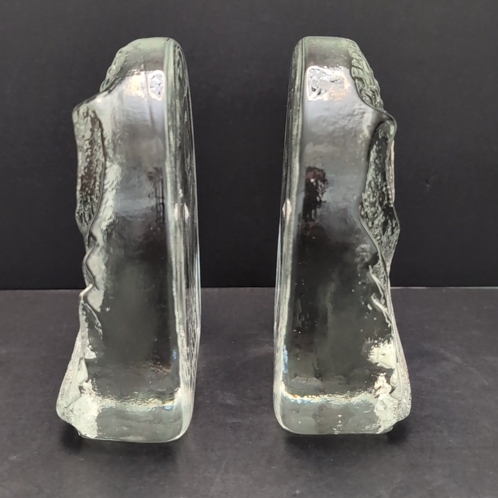 VGT,Clear Art Glass Pilgrim Owl Bookends. - Picture 2 of 8